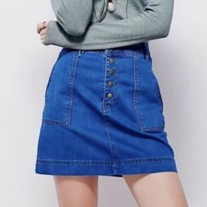 Free People Wildfire Denim Skirt Button Fly Sz 25